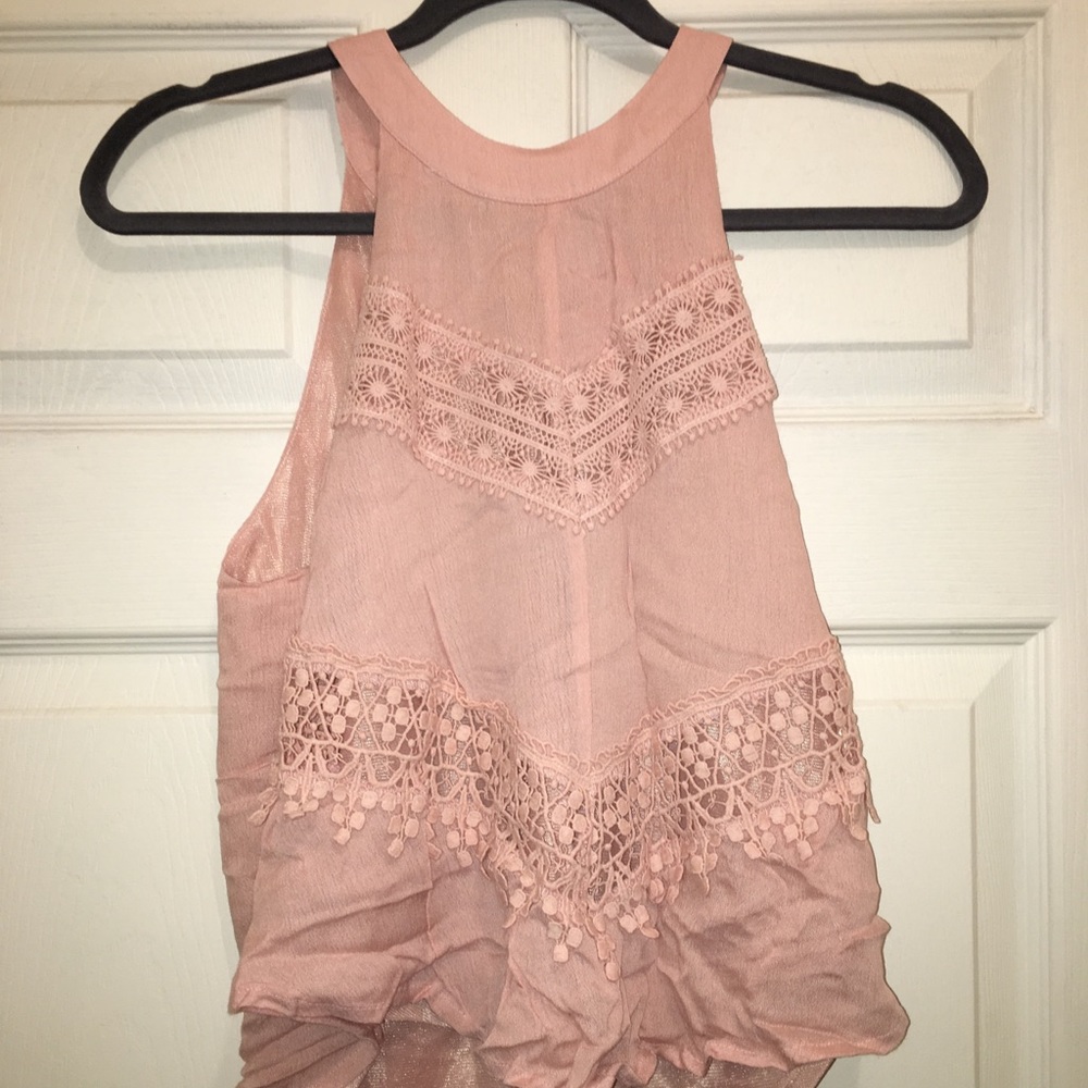High neck pink tank with back cutout